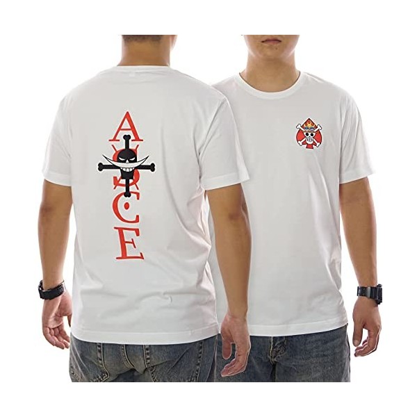 GMYG One Piece Pirates Whitebeard Ace Japonais Anime Graphique Tee Premium 100% Coton Homme/Femme T-Shirt（Beige,L