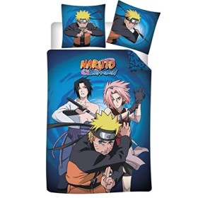 Aymax Parure de Lit Naruto Réversible, Housse de Couette 140x200 cm + Taie doreiller 63x63 cm, Bleu