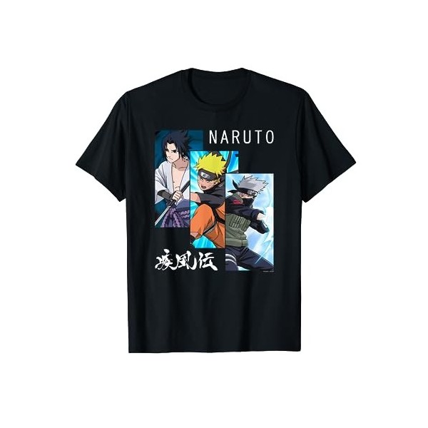 Naruto Shippuden 3 Panneaux et Kanji Manche courte T-Shirt