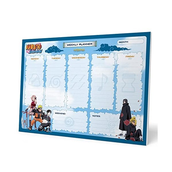 Grupo Erik - Bloc Notes A4 Naruto, Semainier | Sous-Main Bureau, Planner Hebdomadaire | Papeterie de Bureau Anime, To Do List