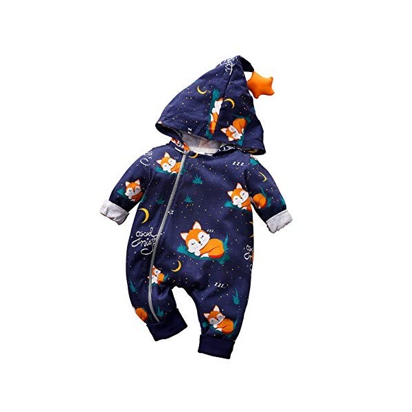 IURNXB Nouvelle-Né Zipper Combinaison à Capuche Collants Imprimé Design Renard Bébé Vêtements Stylish