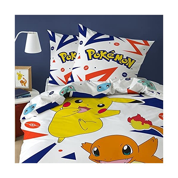 Pokemon Pika Parure de Lit Enfant 140x200 cm | 100% Coton | Oeko-TEX | Housse de Couette 1 Personne 140x200 cm + 1 Taie dore