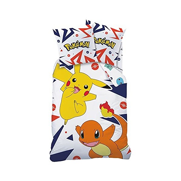 Pokemon Pika Parure de Lit Enfant 140x200 cm | 100% Coton | Oeko-TEX | Housse de Couette 1 Personne 140x200 cm + 1 Taie dore