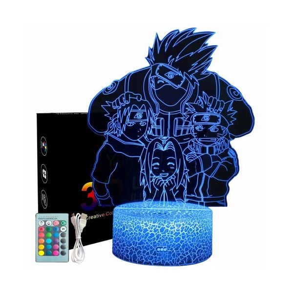 Yelyung Anime Veilleuse 3D pour Enfants,Veilleuse Anime,Télécommande 16 Couleurs Changement Lampe Naruto,Chambre Enfant Déco 