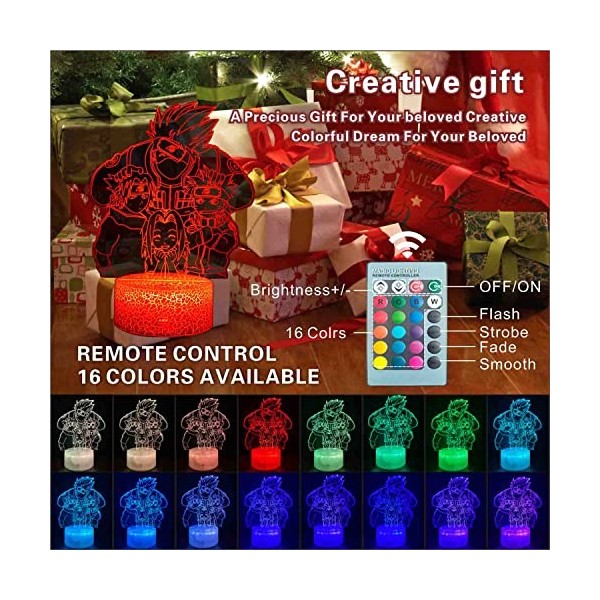Yelyung Anime Veilleuse 3D pour Enfants,Veilleuse Anime,Télécommande 16 Couleurs Changement Lampe Naruto,Chambre Enfant Déco 