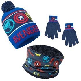 Marvel Bonnet Enfant Garcon Spiderman Avengers - Packs Bonnet, Écharpe et Gants Garcon Bleu Avengers 