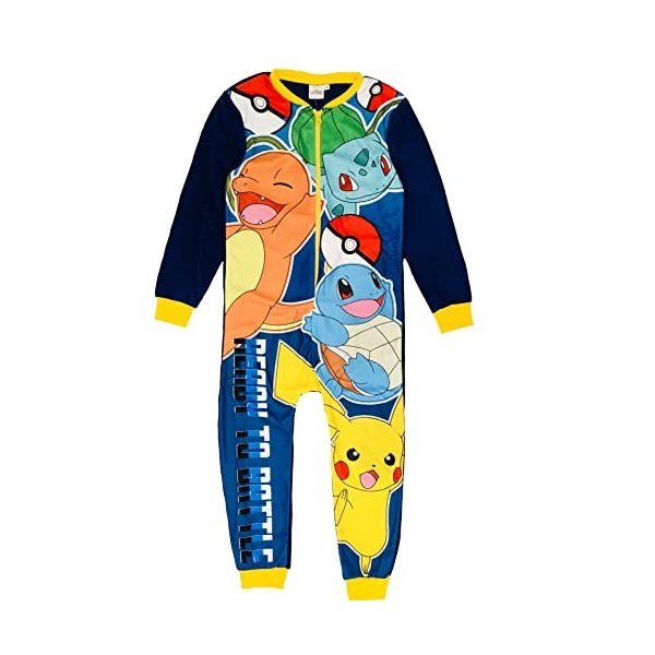 Pokemon Combinaison Pyjama Surpyjama Grenouillere Polaire Garçon ou Filles, Bleu, Taille 5-6 Ans