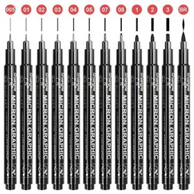 ZITFRI 12 Pcs Stylos Dessin Feutre Manga Noir Stylo Calligraphie Crayon Pointe Fine pour Débutant Professionnel Feutre Caligr