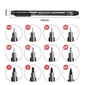 ZITFRI 12 Pcs Stylos Dessin Feutre Manga Noir Stylo Calligraphie Crayon Pointe Fine pour Débutant Professionnel Feutre Caligr