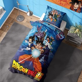Dragonball Super Housse de couette – Motif Goku Kamehameha – Parure de lit réversible officielle – Housse de couette et taie 