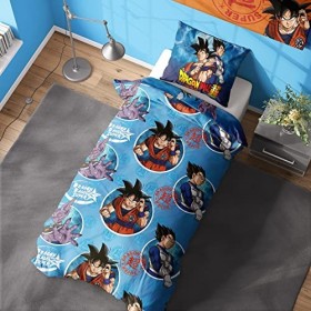 Dragonball Super Housse de couette – Motif Goku Kamehameha – Parure de lit réversible officielle – Housse de couette et taie 