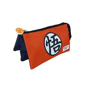 Superdiver Trousse avec 3 Compartiments Licence Officielle Dragon Ball Kanji Go - 21x11x3.5 cm - Couleur Orange et Bleu
