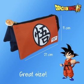 Superdiver Trousse avec 3 Compartiments Licence Officielle Dragon Ball Kanji Go - 21x11x3.5 cm - Couleur Orange et Bleu