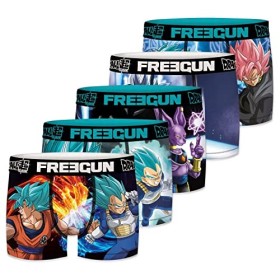 FREEGUN Boxer Homme Sangoku, Vegeta, Beerus, Calecon Homme, Dragon Ball Super, Agréable et Doux Lot de 5 , Multicolore, Tail