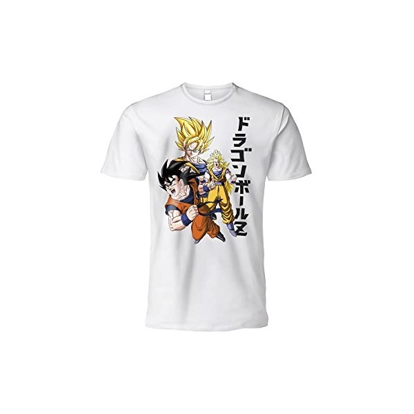 T Shirt DragonBall Goku Super Saiyan Officiel Blanc Enfant Adulte Garçon, Blanc, 7-8 ans