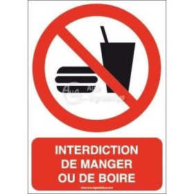 AUA SIGNALETIQUE - Autocollant Interdiction de Manger ou de Boire P022-AI - 150x210 mm, Vinyl adhésif