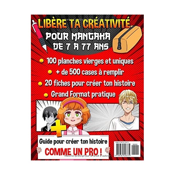 Crée Ton Manga Facilement: 100 planches vierges + 1 guide et des fiches à remplir pour créer pas à pas ton manga comme un pro