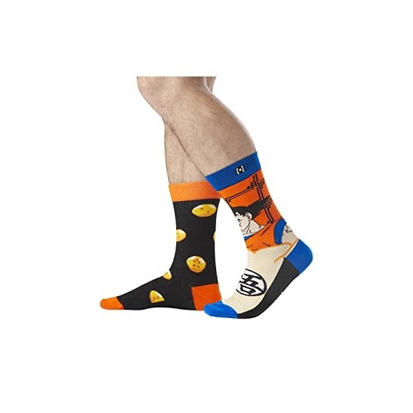 Chaussette Homme Dragon Ball Z Coton, 1 Paire de Chaussettes Fantaisie Homme Sangoku, Haute et Originale, Orange, Noir, Bleu,
