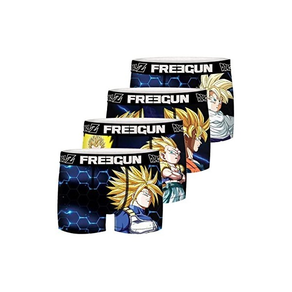 FREEGUN Boxer Homme Dragon Ball Z, Caleçon Homme Sangoku, Vegeta, Original et Stretch Lot de 4 , Multicolore, Taille XL