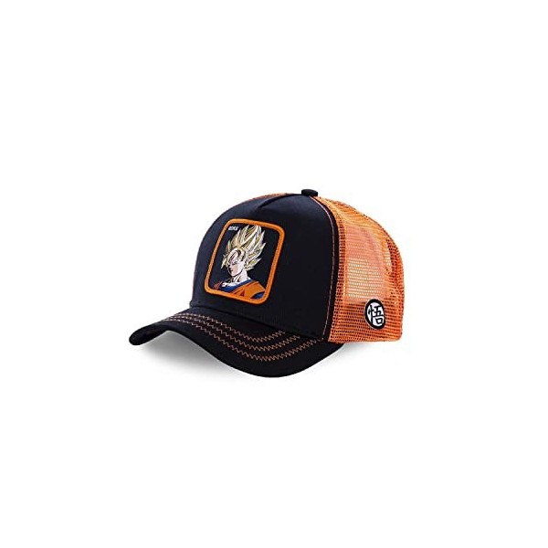 Casquette Homme & Femme Dragon Ball Z, Casquette Trucker, Sangoku, sans Déformation et Multi-Sport, Noir, Orange, Jaune, Tail