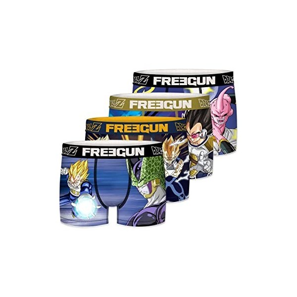 FREEGUN Boxer Homme Dragon Ball Z, Caleçon Homme Sangoku, Vegeta, Original et Doux Lot de 4 , Multicolore, Taille XL