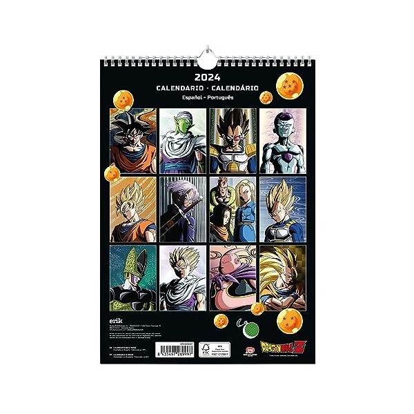 Grupo Erik - Calendrier Mural 2024 Grand Format Dragon Ball | En Espagnol et en Portugais | Calendrier Original Sous Licence 