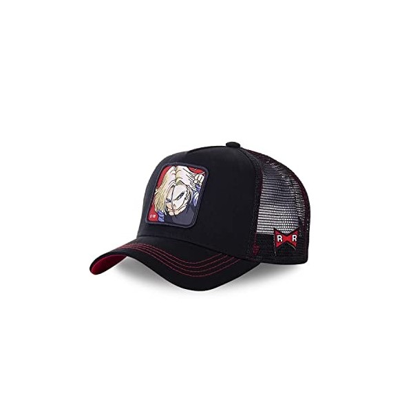 [ X ] CAPSLAB Casquette Homme & Femme Dragon Ball Z, Casquette Trucker, C-18, Durable et Doux, Noir, Rouge, Jaune, Beige, Tai