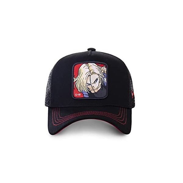 [ X ] CAPSLAB Casquette Homme & Femme Dragon Ball Z, Casquette Trucker, C-18, Durable et Doux, Noir, Rouge, Jaune, Beige, Tai