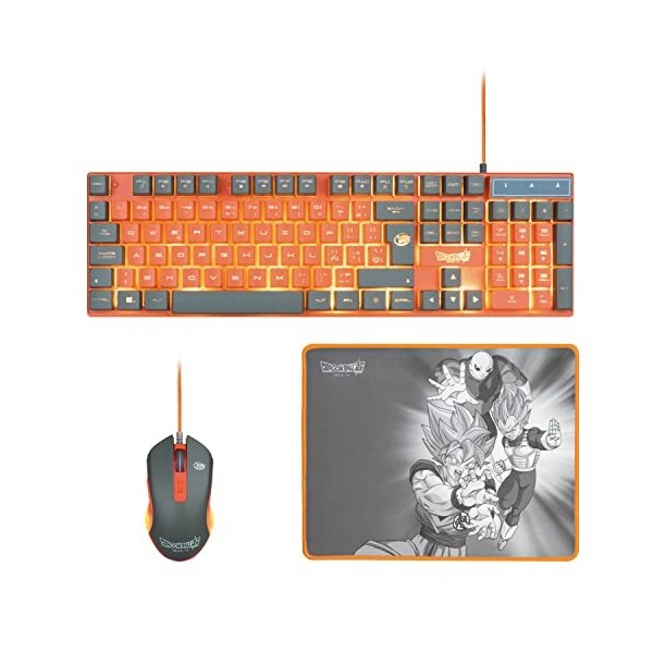 FRTEC - Dragon Ball Super Pack Keyboard + Souris + Tapis Compatible PC QWERTY 