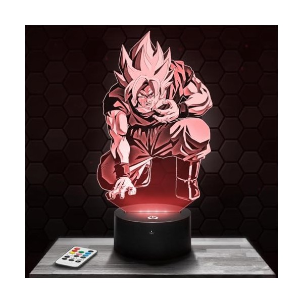 Lampe de chevet, Veilleuse Tactile Manga - Son Goku Combat Lampe 3D LED illusion, Idée cadeau Noël anniversaire garçon et fil