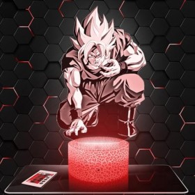 Lampe de chevet, Veilleuse Tactile Manga - Son Goku Combat Lampe 3D LED illusion, Idée cadeau Noël anniversaire garçon et fil