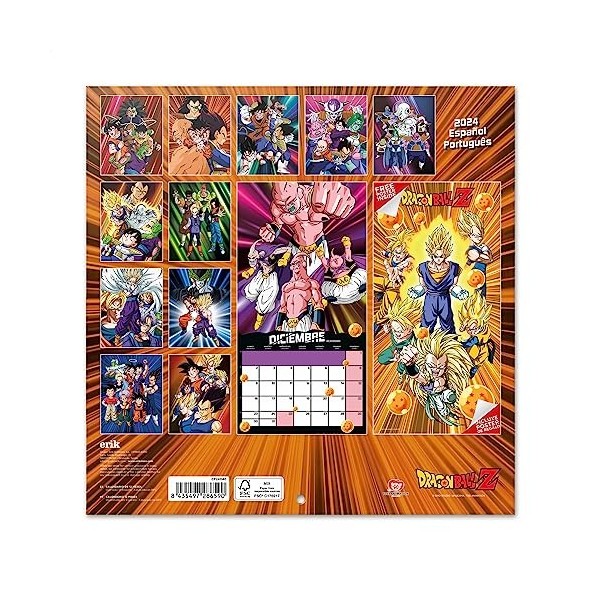 Grupo Erik Calendrier mural 2024 Dragon Ball - Calendrier mural 2024 - Planificateur mensuel 30 x 30 cm | Calendrier Dragon B