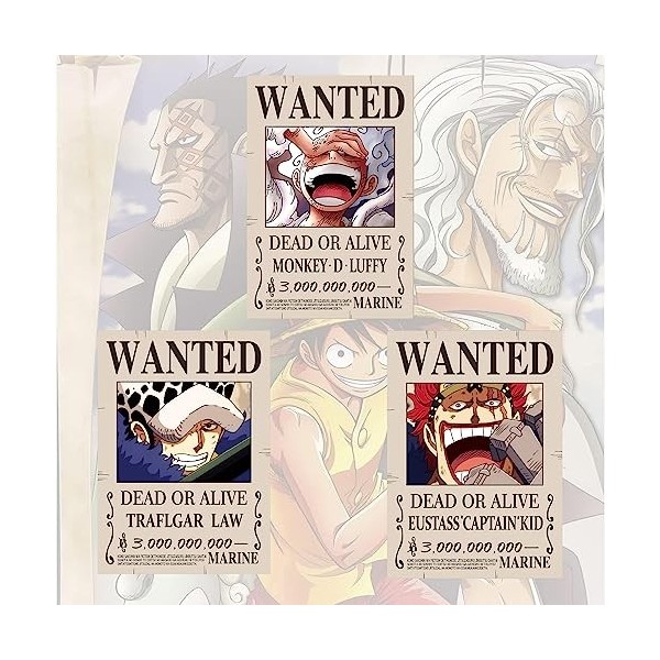 FISH DRAGATE Lot de 12 posters Anime One Piece 7,8 x 11,2 pouces New Bounty Wanted Edition Chapeau de paille Pirates Nika Fif