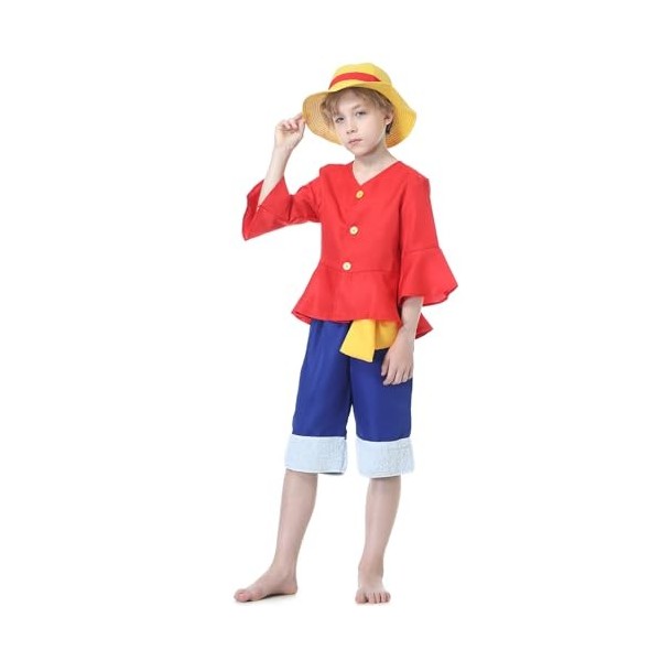 Ladhow Déguisement Luffy One Piece Enfant, Monkey Luffy Costume for Kids Luffy Deguisement Enfant Anime One Piece Luffy Cospl