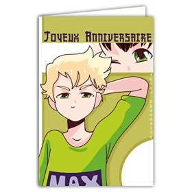 AFIE Carte Joyeux Anniversaire - Enveloppe - Jeune Garçon Ados - Univers Japonais Nippon Personnage Héros Manga Bande Dessiné