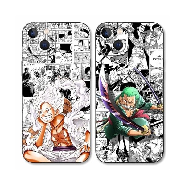 PBNDJVG 2 Pièces Coque pour Apple iPhone 13 6.1, Animé One Piece Luffy Gear 5 Nika Zoro Sun God avec Protection Caméra Etui