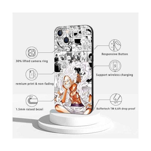 PBNDJVG 2 Pièces Coque pour Apple iPhone 13 6.1, Animé One Piece Luffy Gear 5 Nika Zoro Sun God avec Protection Caméra Etui