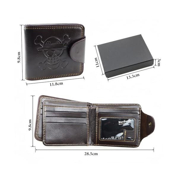 Tyzourib Porte Monnaie en Cuir Portefeuille Anime One Piece avec Porte Clé Luffy et Anneau de Crâne Straw Hat Luffy Cosplay P