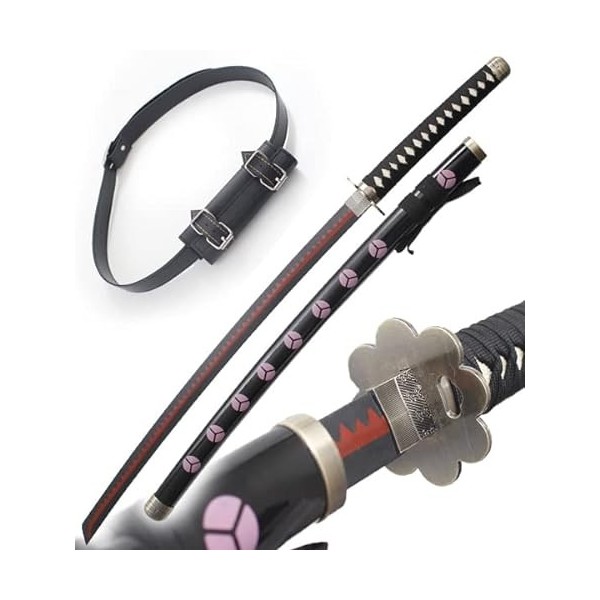 One Piece Katana en Bois Lame en Bois Zoro Shusui Replique Epee Sabre + Ceinturon Noir Porte Epee Ceinture