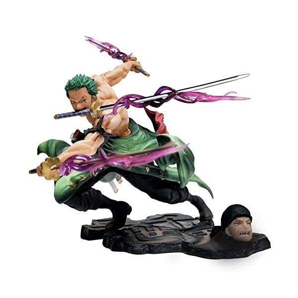 LEOSXA Anime One Piece Figurine,20cm Roronoa Zoro Figure,Trois Couteaux Thousand World Roronoa Zoro Figurines de Collection d