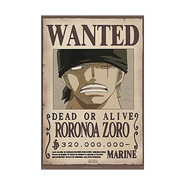 ABYstyle One Piece Poster « Wanted Zoro » 91,5 x 61 pour Salle de séjour