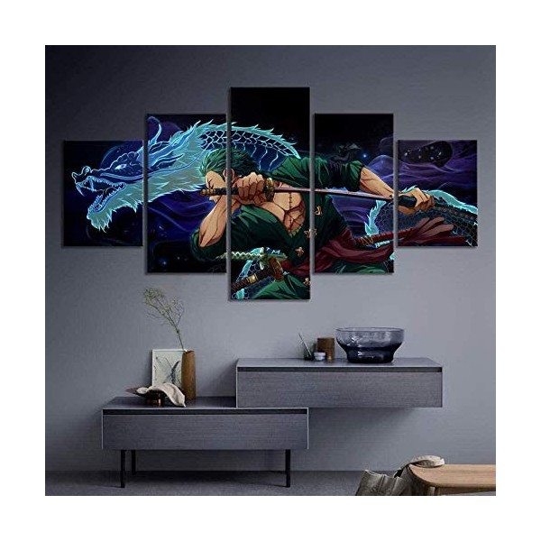 ZHRMGHG Sport sur Toile Peintur Anime One Piece Zoro 5 Panneau Mural Art Image Home Decor pour Salon Photo sur Toile Poster d