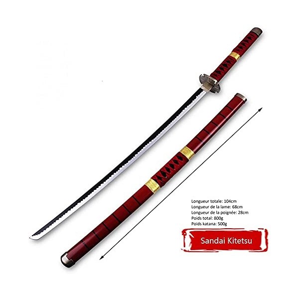 Katana Japonais en Bois One Piece Zoro Sandai Kitetsu replique Cosplay Epee de samourai Anime Sabre en Bois