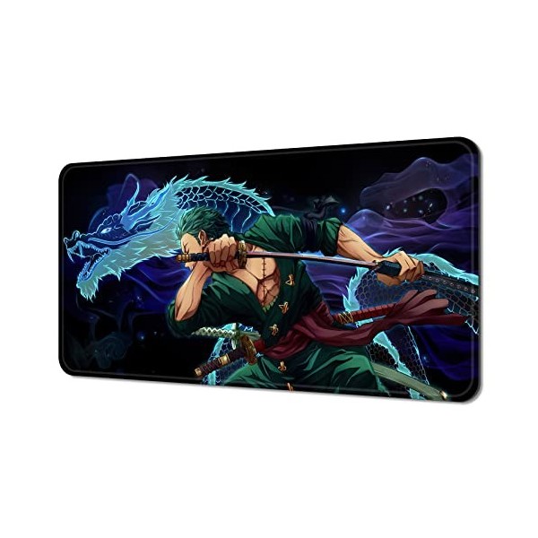 Anime Zoro Tapis de souris One Piece - Grand tapis de souris de jeu, base en caoutchouc antidérapante et bords cousus pour or