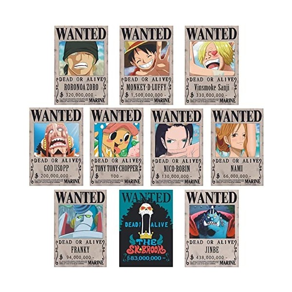 Lot de 10 affiches One Piece Wanted Zorro, Luffy 1,5 milliards Nouvelle version, 28,5 cm × 19,5 cm, multicolore pour Salle de