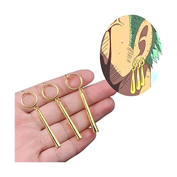 XHBTS Boucles doreilles One Piece Zoro - Boucles doreilles en or à clip sur Anime Cosplay pour les amoureux de lAnime cli