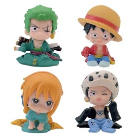 4 PCS/Set Anime One Piece Luffy Zoro Nami Law Q Version Modèle de Poupée Mignon Figurine Pop Set de Petites Cake Topper Figur