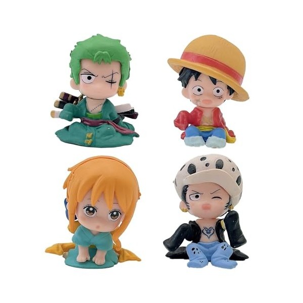 4 PCS/Set Anime One Piece Luffy Zoro Nami Law Q Version Modèle de Poupée Mignon Figurine Pop Set de Petites Cake Topper Figur