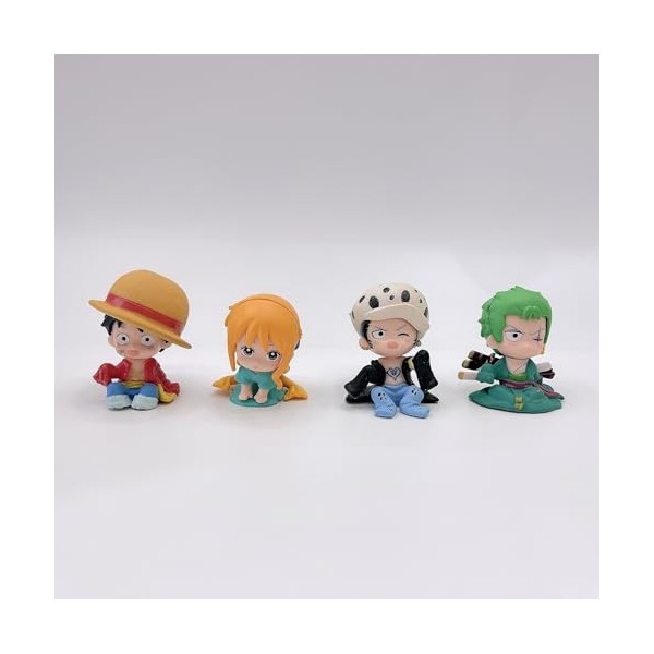 4 PCS/Set Anime One Piece Luffy Zoro Nami Law Q Version Modèle de Poupée Mignon Figurine Pop Set de Petites Cake Topper Figur