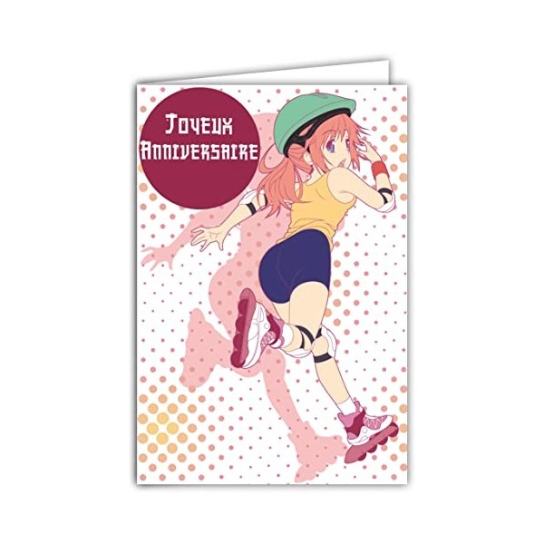 AFIE Carte Joyeux Anniversaire - Enveloppe - Personnage Manga Bande Dessinée Japonaise Super Héroïne Rollers Patins à roulett